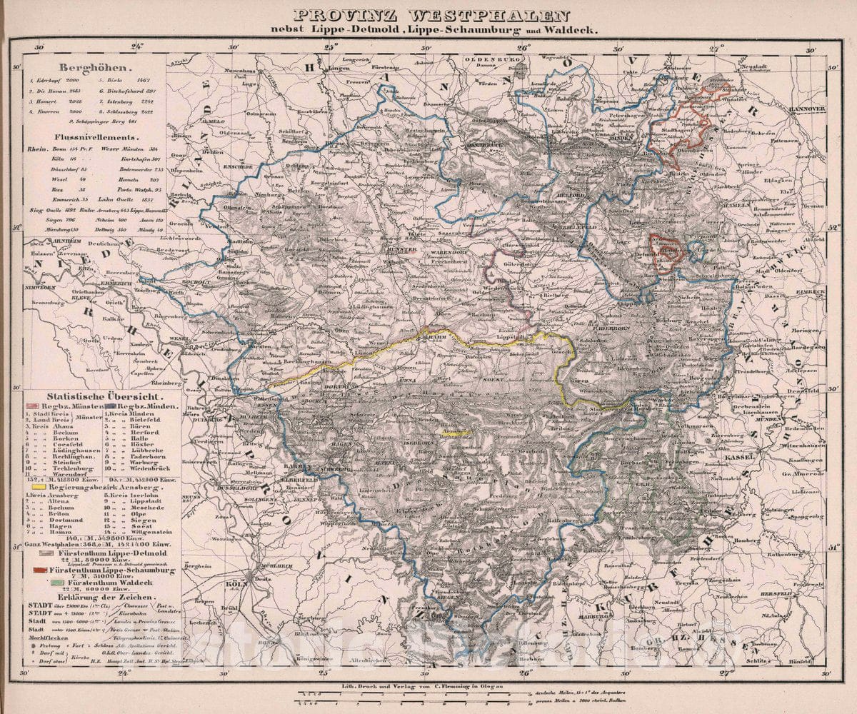 Historic Map : Westphalia , Germany Provinz Westphalen, 1847 Atlas , Vintage Wall Art