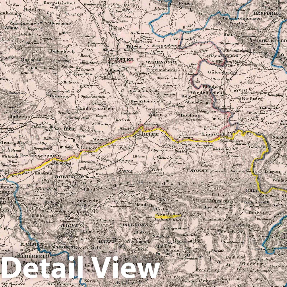 Historic Map : Westphalia , Germany Provinz Westphalen, 1847 Atlas , Vintage Wall Art