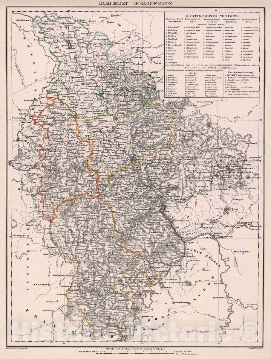 Historic Map : Rhine Province , Germany Rhein Provinz, 1847 Atlas , Vintage Wall Art