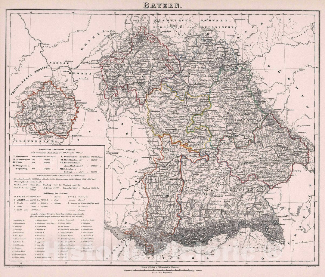 Historic Map : Baveria , Germany Bayern, 1847 Atlas , Vintage Wall Art