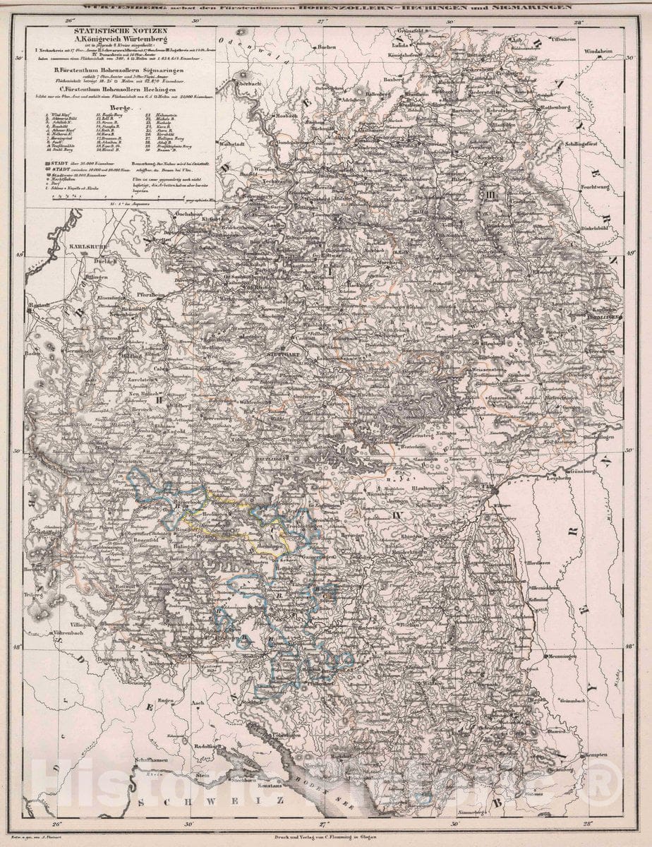 Historic Map : Wurtemberg , Germany Wurtemberg , Vintage Wall Art