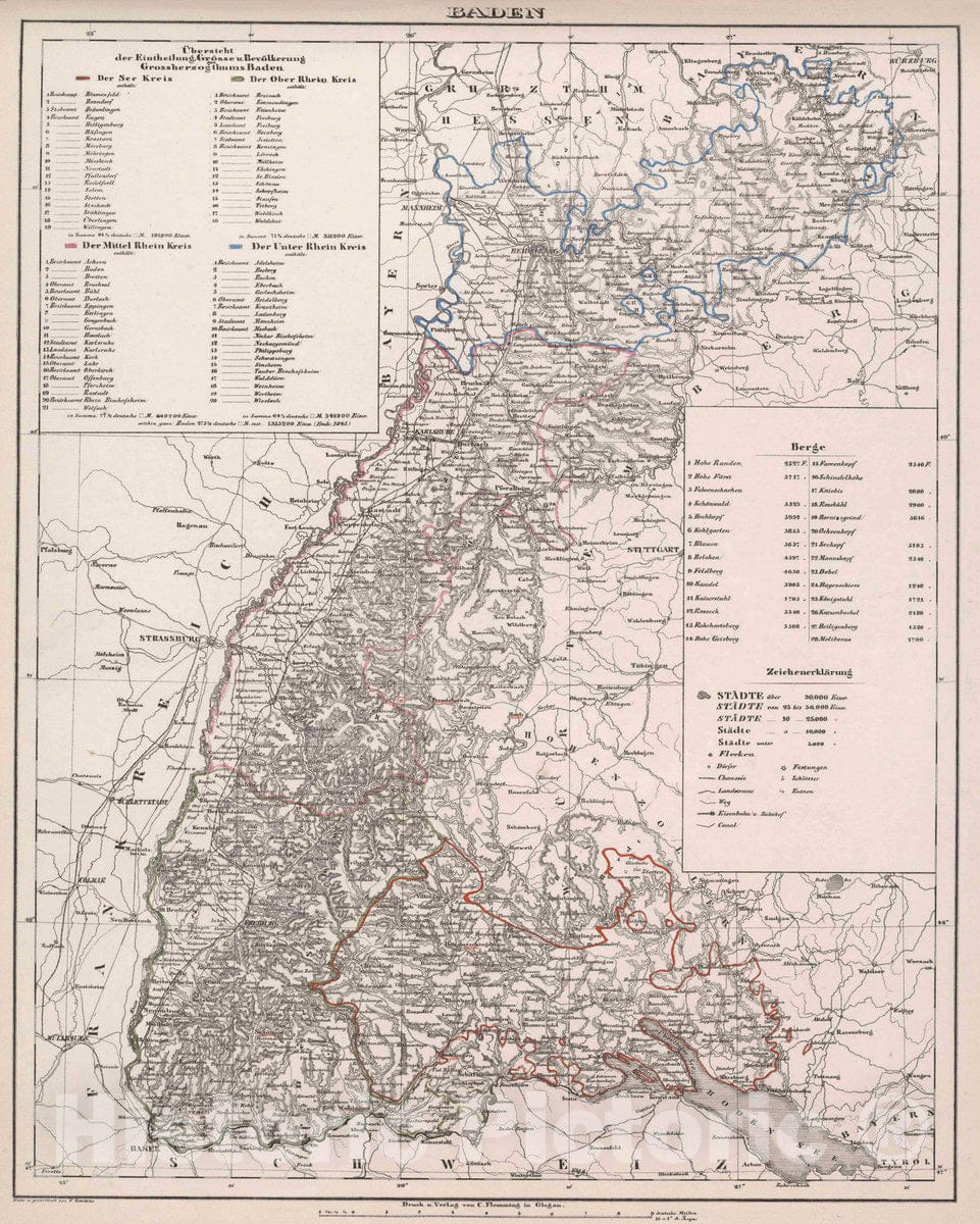 Historic Map : Baden , Germany Baden, 1847 Atlas , Vintage Wall Art