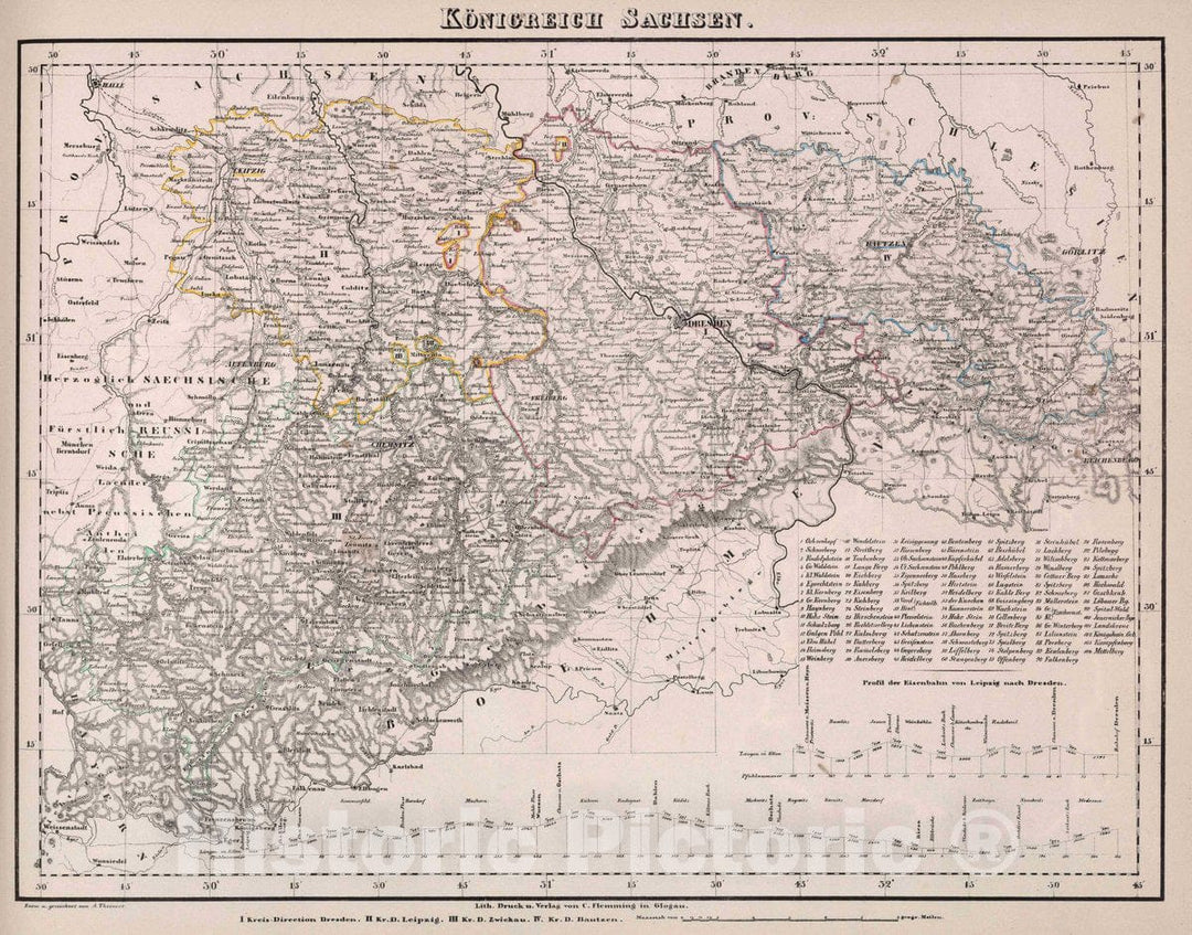 Historic Map : Kingdom of Saxony , Germany Konigreich Sachsen, 1847 Atlas , Vintage Wall Art