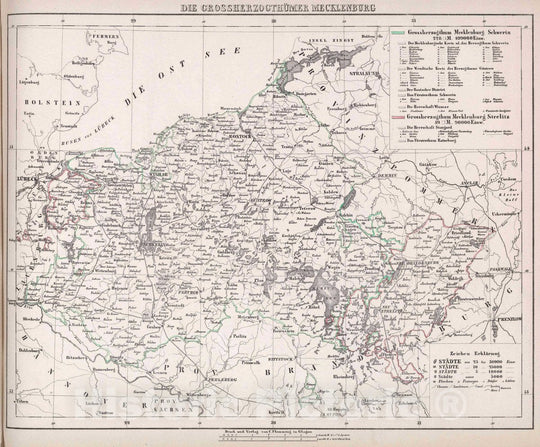 Historic Map : Mecklenburg , Germany Die Grossherzogthuemer Mecklenburg, 1847 Atlas , Vintage Wall Art