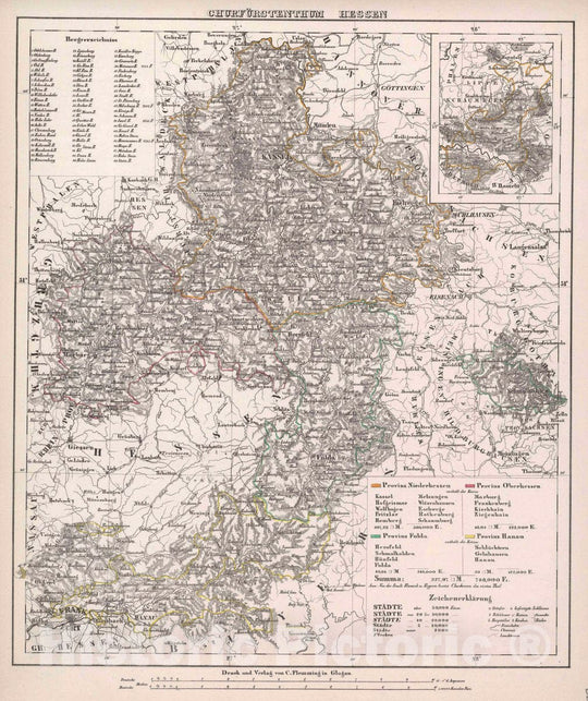 Historic Map : Kassel , Germany Churfuerstenthum Hessen, 1847 Atlas , Vintage Wall Art