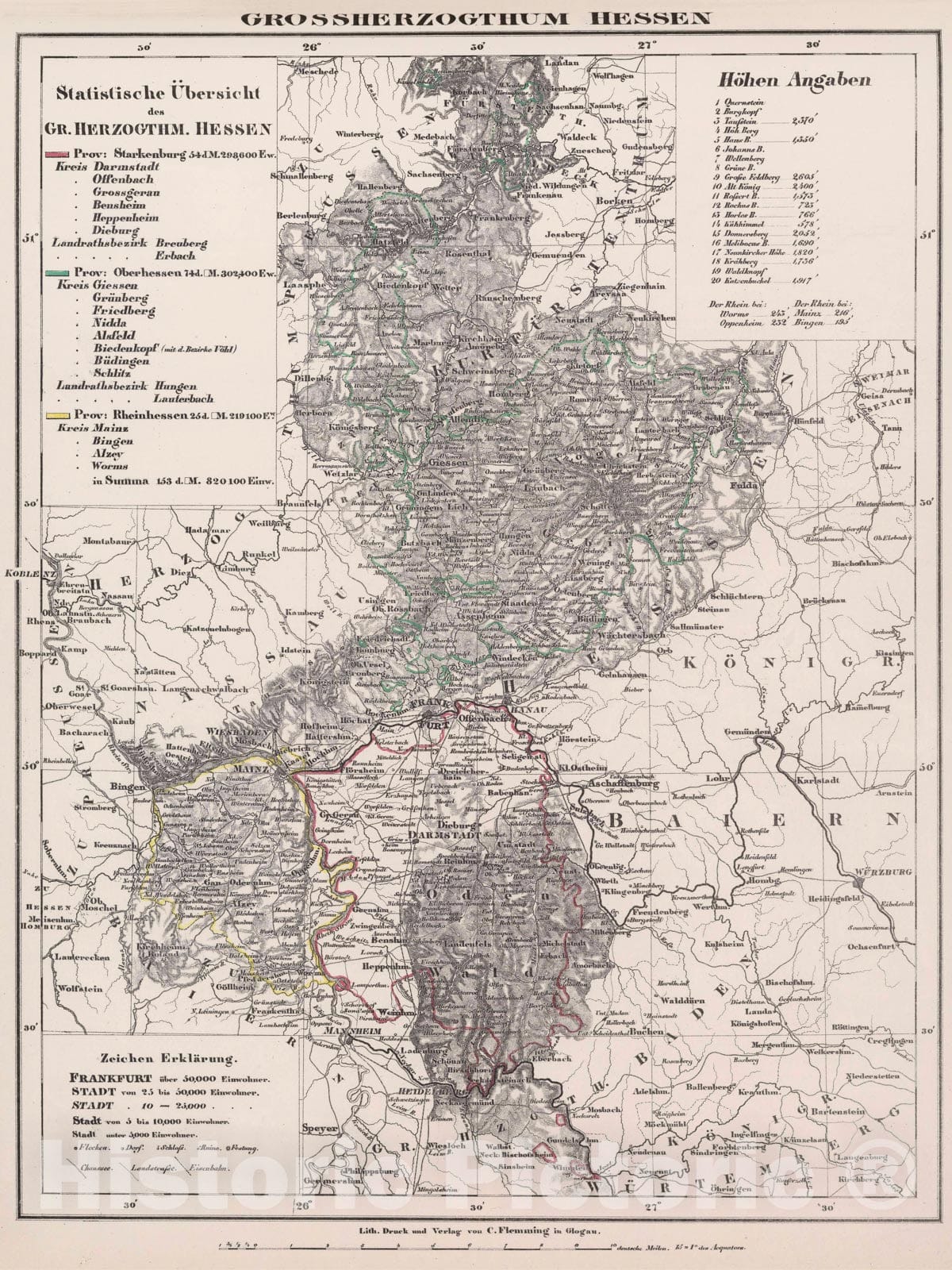 Historic Map : Frankfurt , Germany Grosshertzogthum Hessen, 1847 Atlas , Vintage Wall Art