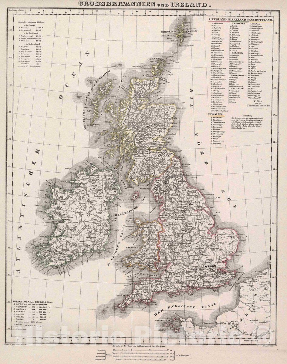 Historic Map : England, British Isles Grossbrittannien und Ireland, 1847 Atlas , Vintage Wall Art