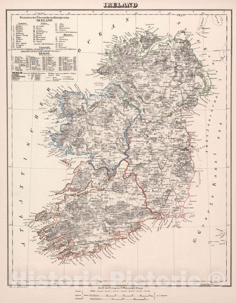 Historic Map : Ireland, 1847 Atlas - Vintage Wall Art