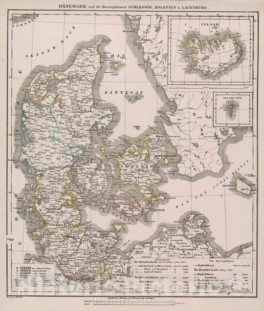 Historic Map : Denmark, Holstein , Germany Daenemark und die Hertzogthuemer Schleswig, Holstein u. Lauenburg, 1847 Atlas , Vintage Wall Art