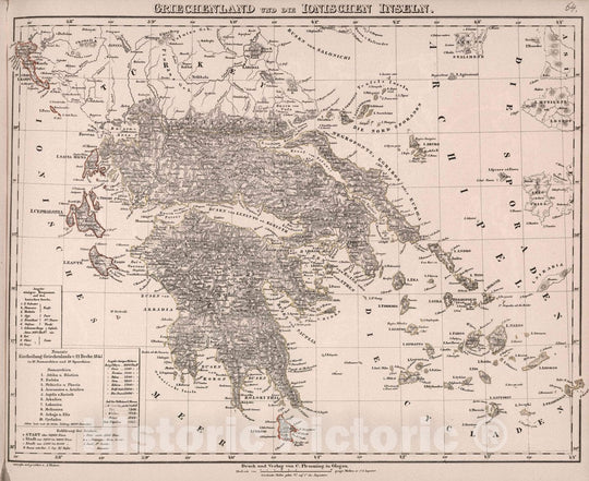 Historic Map : Greece, Peloponnisos Griechenland und die Ionischen Inseln, 1847 Atlas , Vintage Wall Art