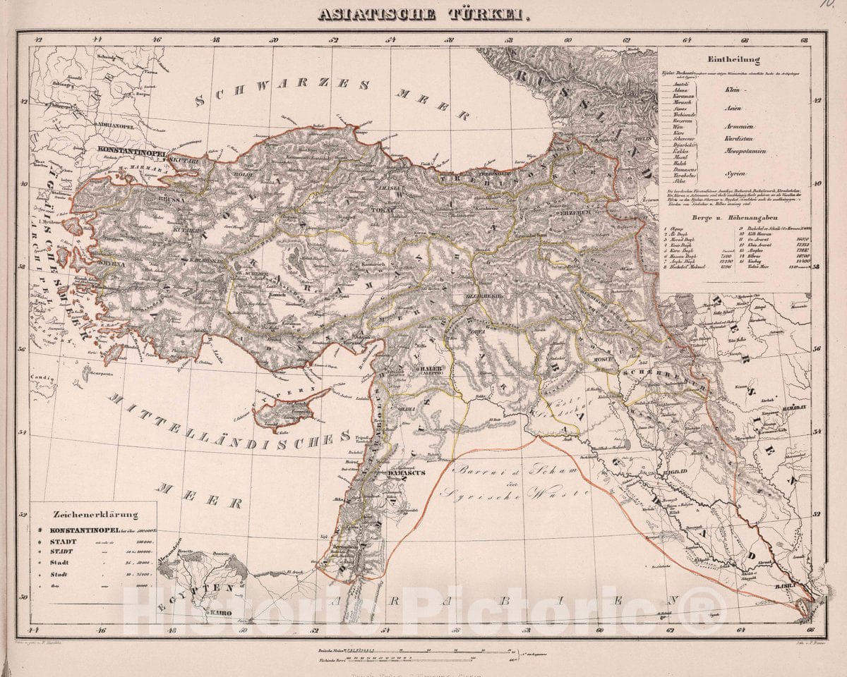 Historic Map : Turkey, Asia Minor Asiatische Tuerkei, 1847 Atlas , Vintage Wall Art