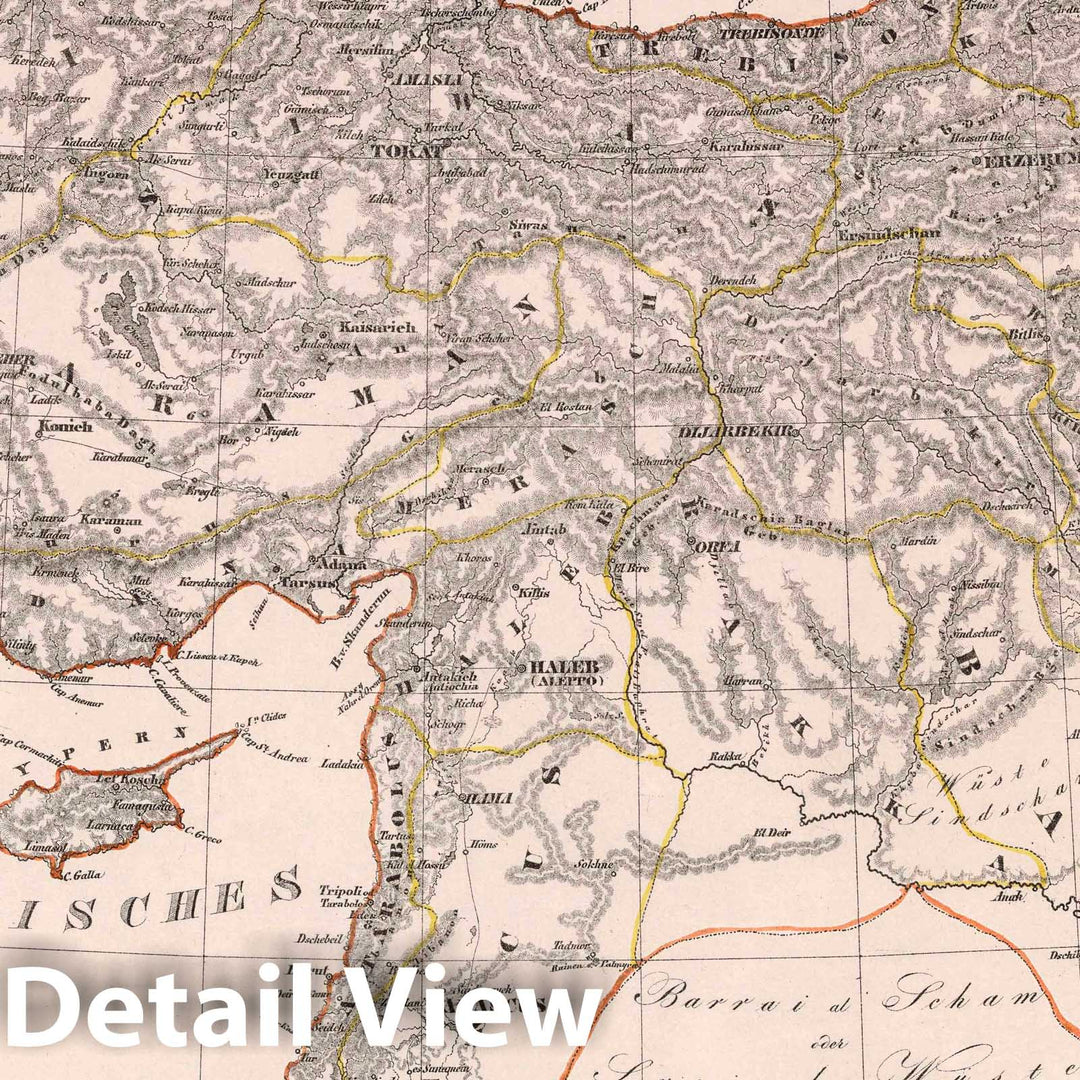 Historic Map : Turkey, Asia Minor Asiatische Tuerkei, 1847 Atlas , Vintage Wall Art