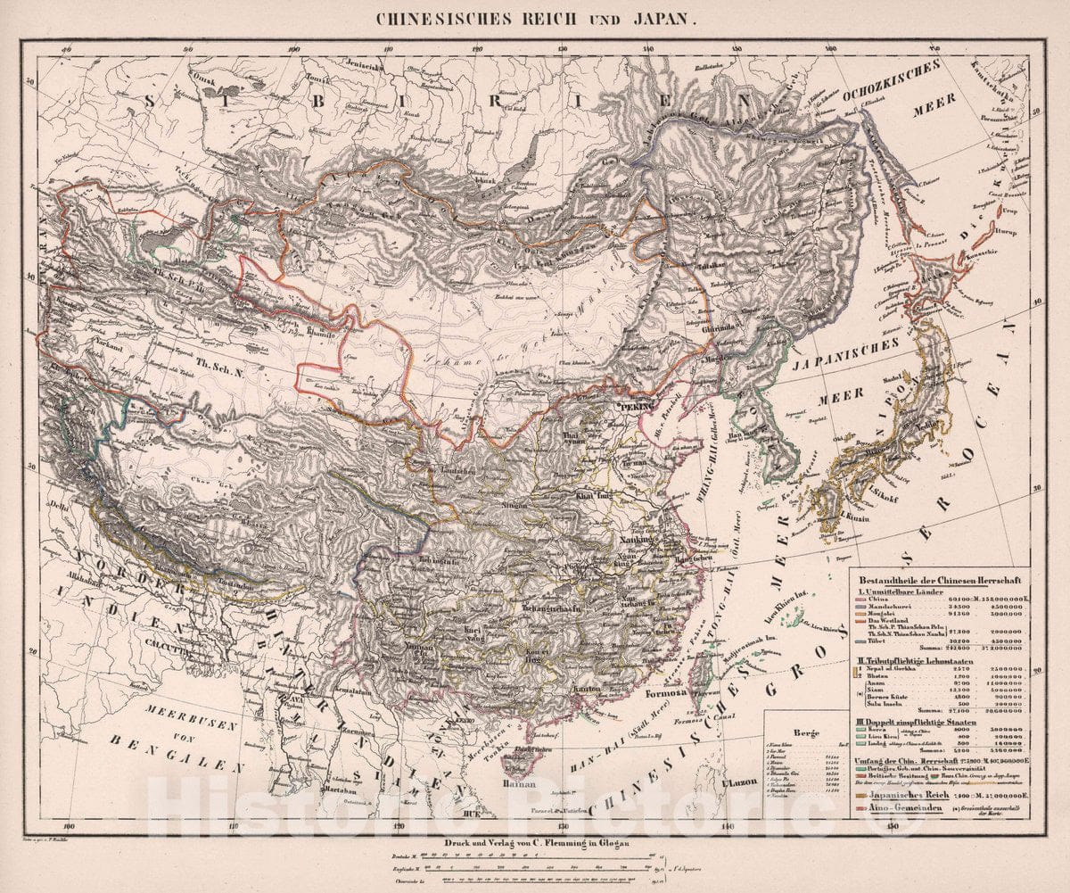 Historic Map : China, Northeast Asia Chinesisches Reich und Japan, 1847 Atlas , Vintage Wall Art