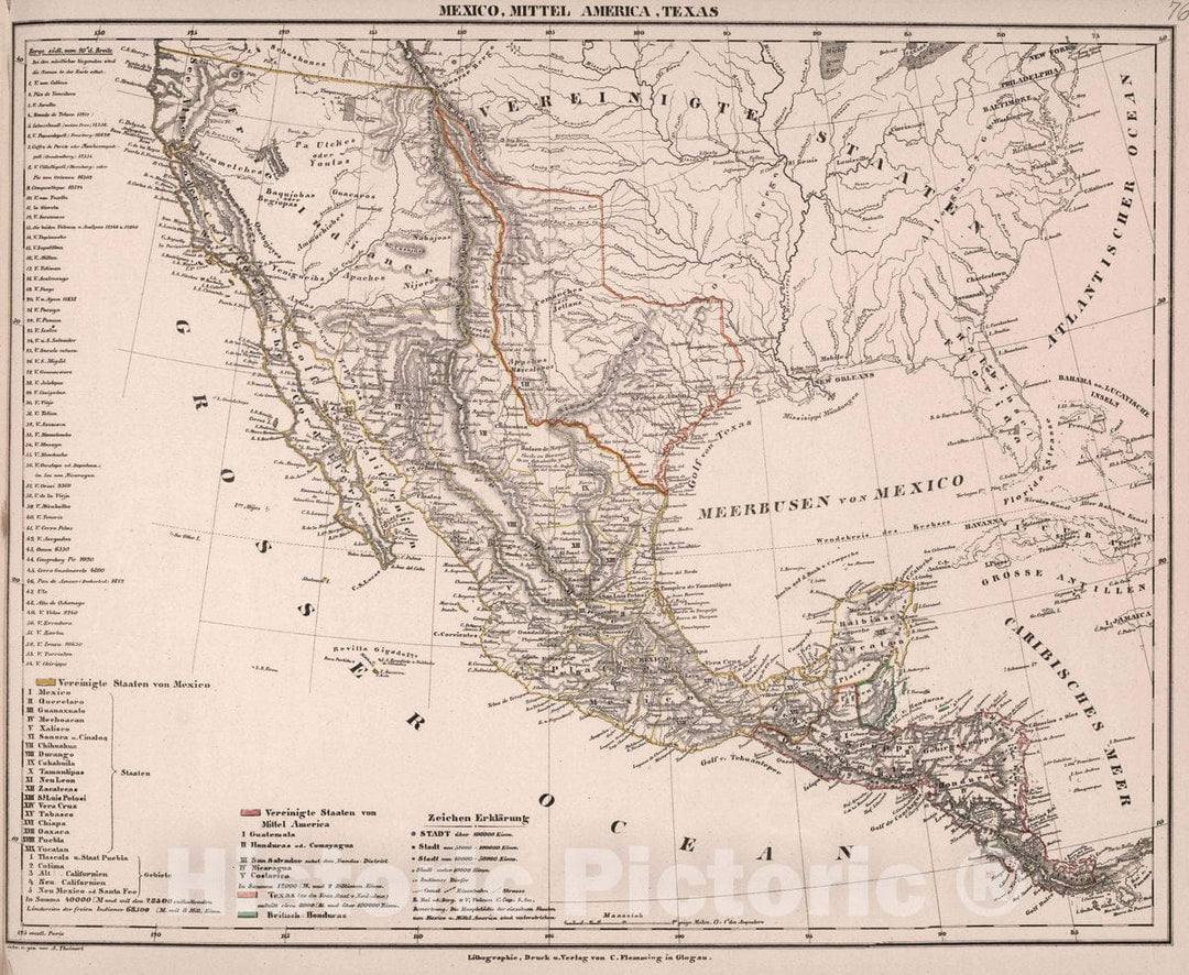 Historic Map : Mexico, Texas, , Central America Mexico, Mittel, America, Texas, 1847 Atlas , Vintage Wall Art