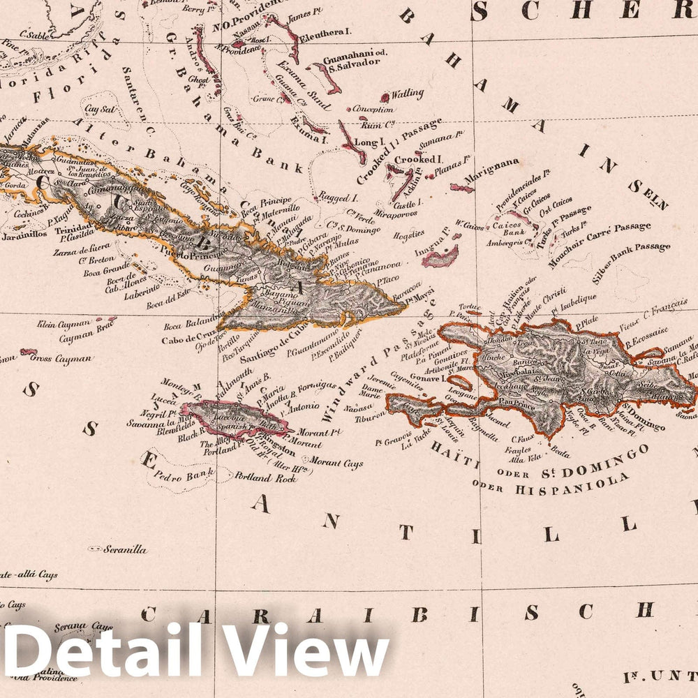 Historic Map : Caribbean, West Indies Westindische Inseln, 1847 Atlas , Vintage Wall Art