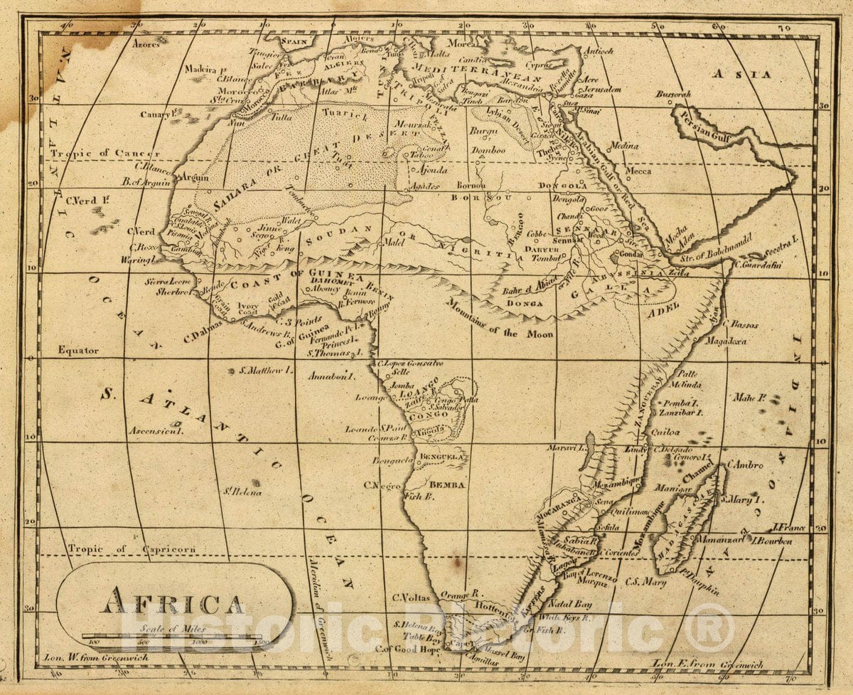 Historic Map : Africa. (Published by Lincoln & Edmands, 1819), 1819 Atlas - Vintage Wall Art