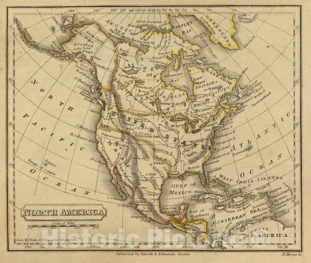 Historic Map : North America. H. Morse Sc. Published by Lincoln & Edmands, Boston. (1832), 1832 Atlas - Vintage Wall Art