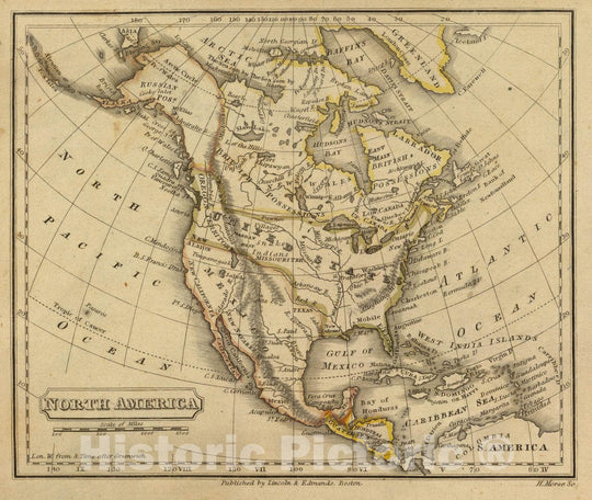 Historic Map : North America. H. Morse Sc. Published by Lincoln & Edmands, Boston. (1832), 1832 Atlas - Vintage Wall Art