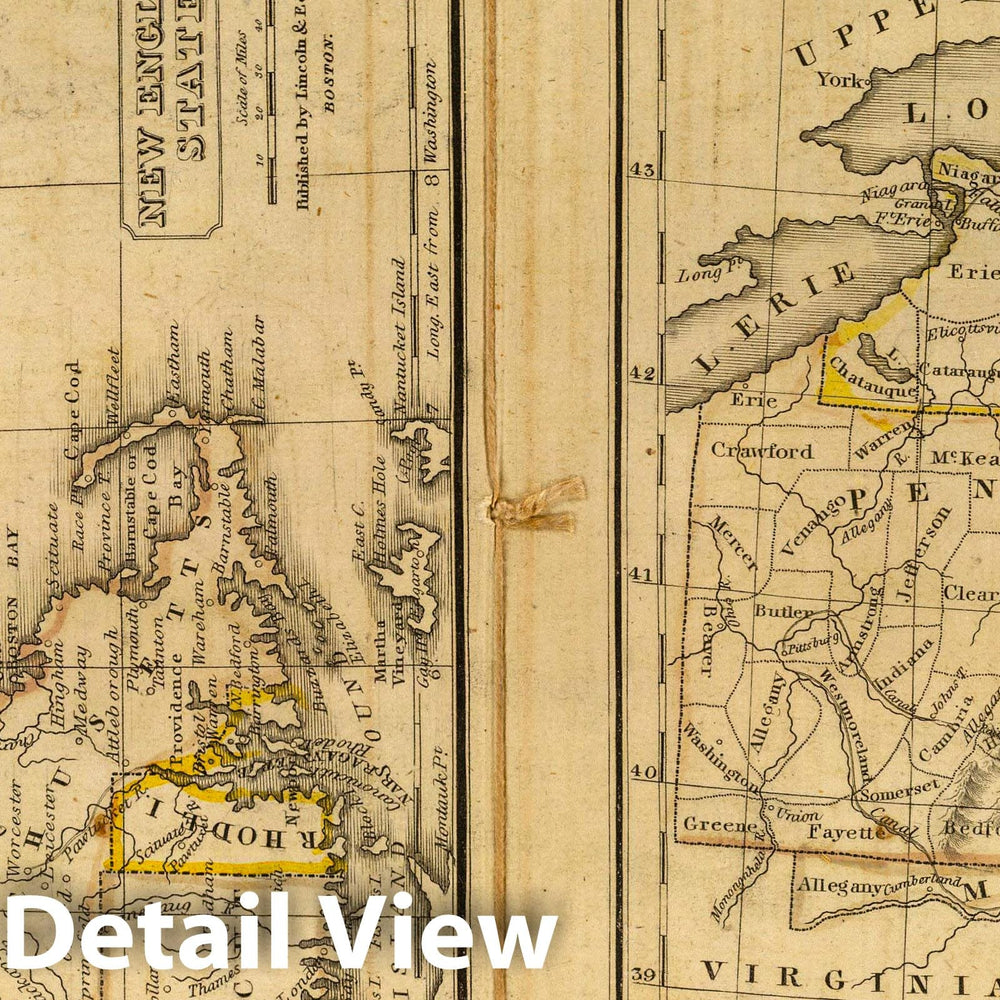 Historic Map : 1832 School Atlas - New England States. Middle States. H. Morse Sc. Published by Lincoln & Edmands, Boston. (1832) - Vintage Wall Art