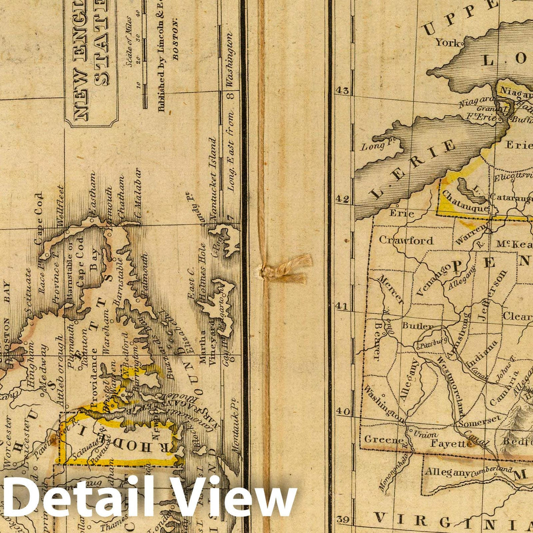 Historic Map : 1832 School Atlas - New England States. Middle States. H. Morse Sc. Published by Lincoln & Edmands, Boston. (1832) - Vintage Wall Art