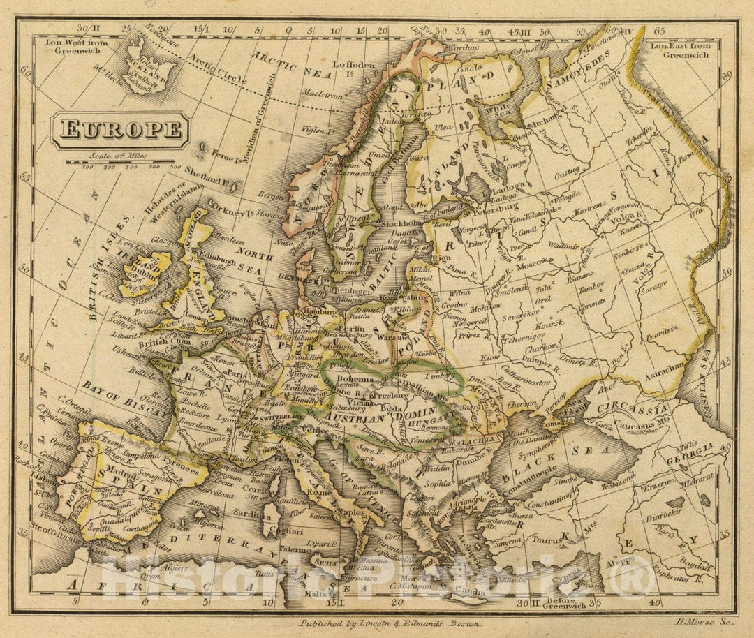 Historic Map : Europe. H. Morse Sc. Published by Lincoln & Edmands, Boston. (1832), 1832 Atlas - Vintage Wall Art