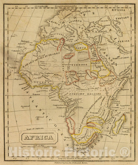 Historic Map : Africa. H. Morse Sc. Published by Lincoln & Edmands, Boston. (1832), 1832 Atlas - Vintage Wall Art