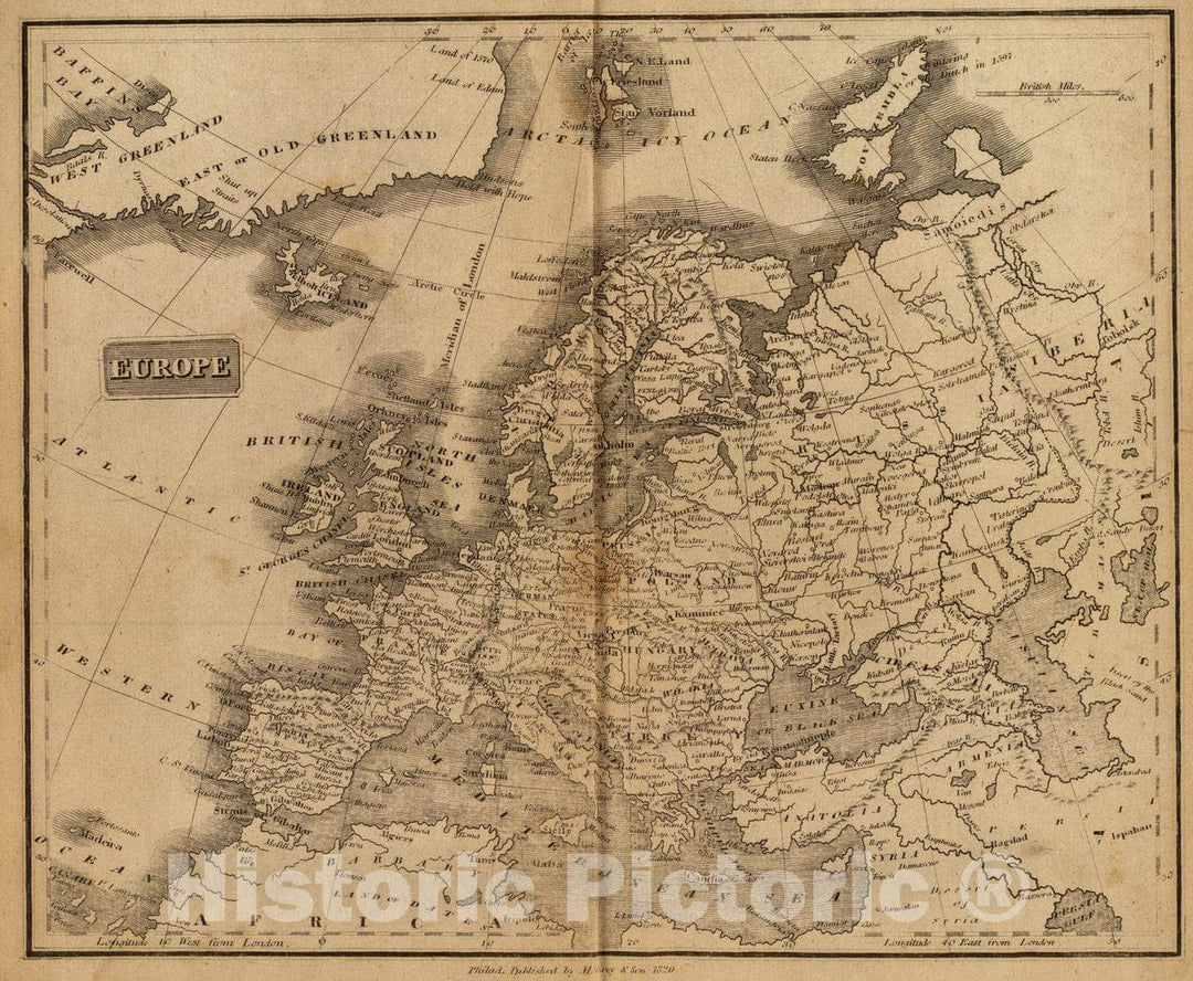 Historic Map : Europe. Philad, Published by M. Carey & Son, 1820. (1825), 1825 Atlas - Vintage Wall Art