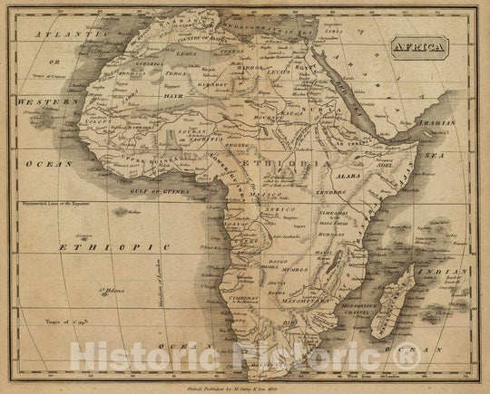 Historic Map : Africa. Philad, Published by M. Carey & Son, 1820. (1825), 1825 Atlas - Vintage Wall Art