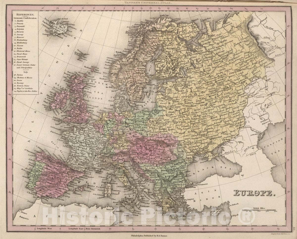 Historic Map : Europe, 1836 Atlas - Vintage Wall Art