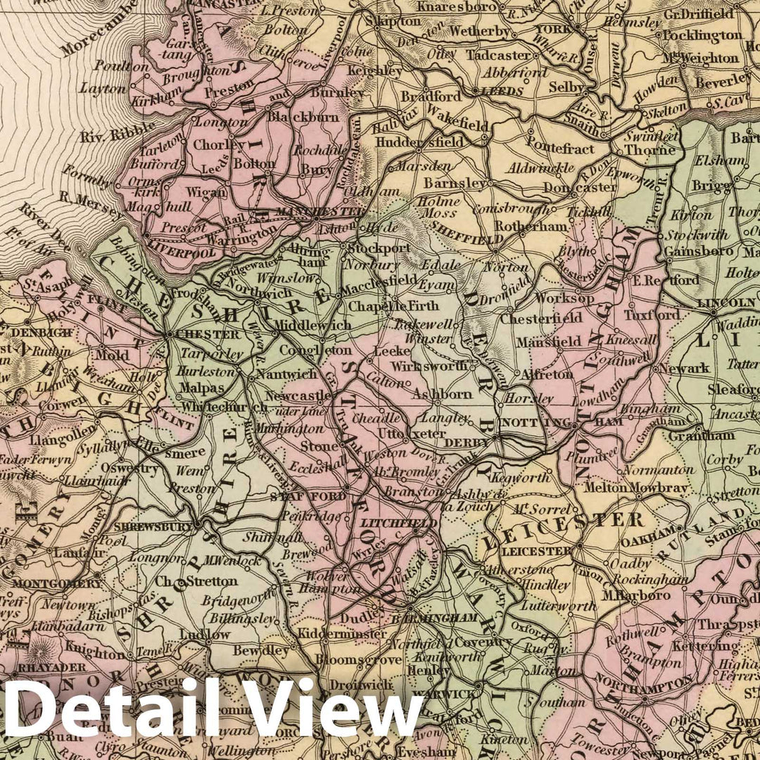 Historic Wall Map : England. (Insets) Environs of Liverpool. Environs of London. Scilly Ids, 1836 Atlas - Vintage Wall Art