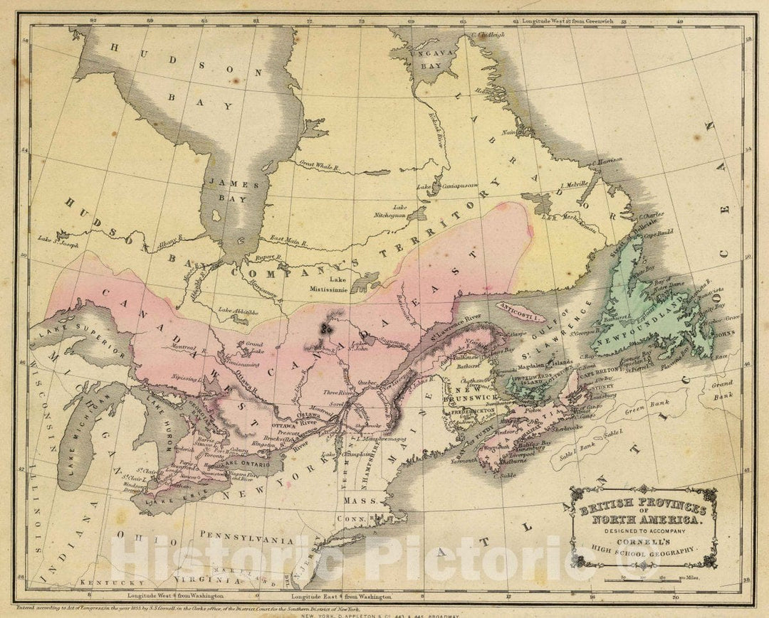 Historic Map : British Provinces of North America, 1864 Atlas - Vintage Wall Art