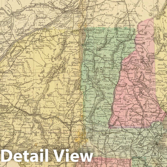 Historic Map : N. Eastern division of the United States. Map of Rhode Island, Central Connecticut. Vicinity of Boston. 1864 Drawn by E. Wells,- Vintage Wall Art