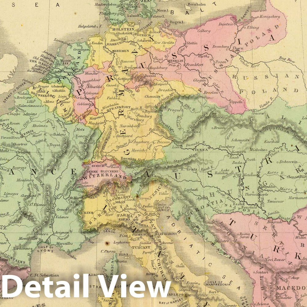 Historic Wall Map : 1864 School Atlas - Western, Central & Southern Continental Europe. Designed to accompany Cornell's High School Geography. - Vintage Wall Art