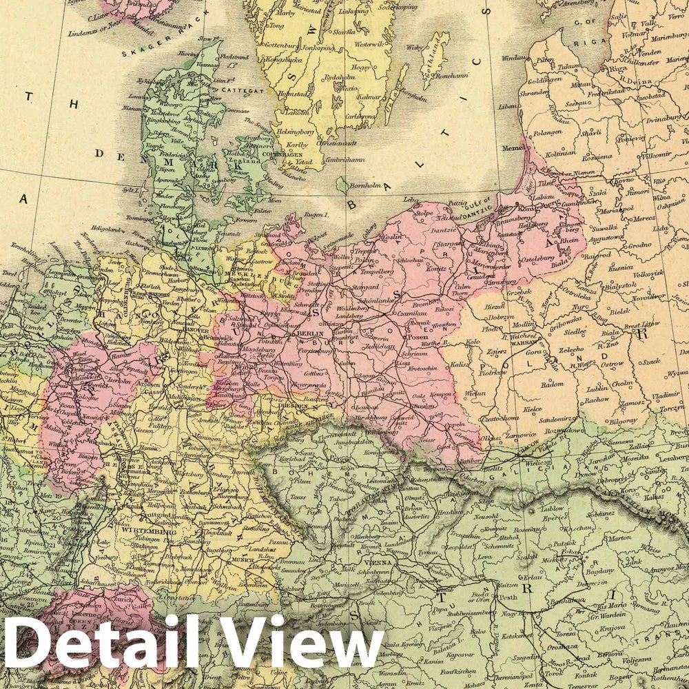 Historic Wall Map : 1864 School Atlas - A Part of Europe. Designed to accompany Cornell's High School Geography. - Vintage Wall Art