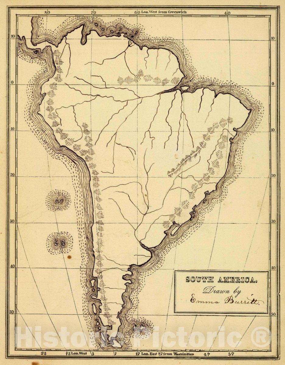 Historic Wall Map : South America. Drawn by (to be Filled in. by George W. Fitch. New York: Sheldon, Blakeman and Company, 115 Nassau Street, 1850 Atlas - Vintage Wall Art