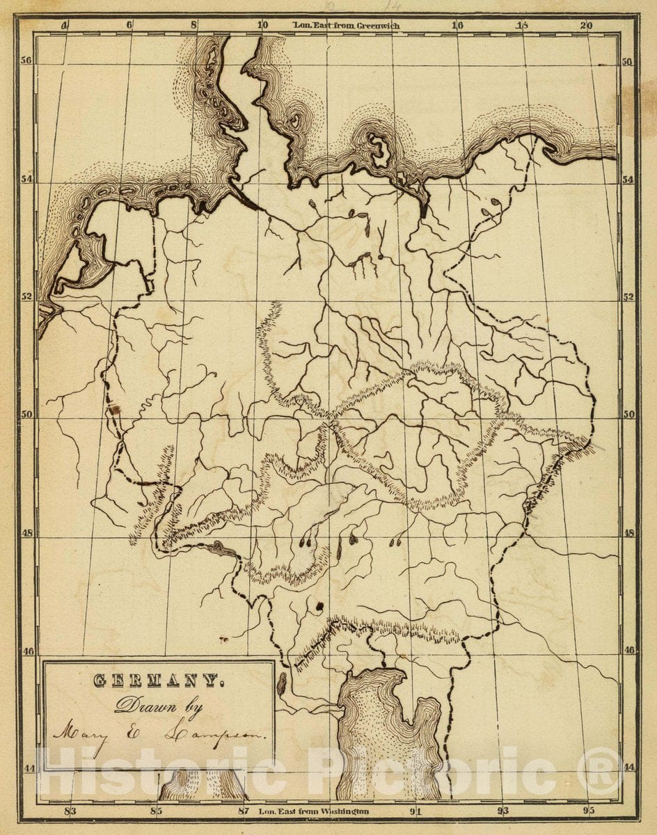 Historic Map : Germany. Drawn by (to be Filled in. by George W. Fitch. New York: Sheldon, Blakeman and Company, 115 Nassau Street, 1850 Atlas - Vintage Wall Art