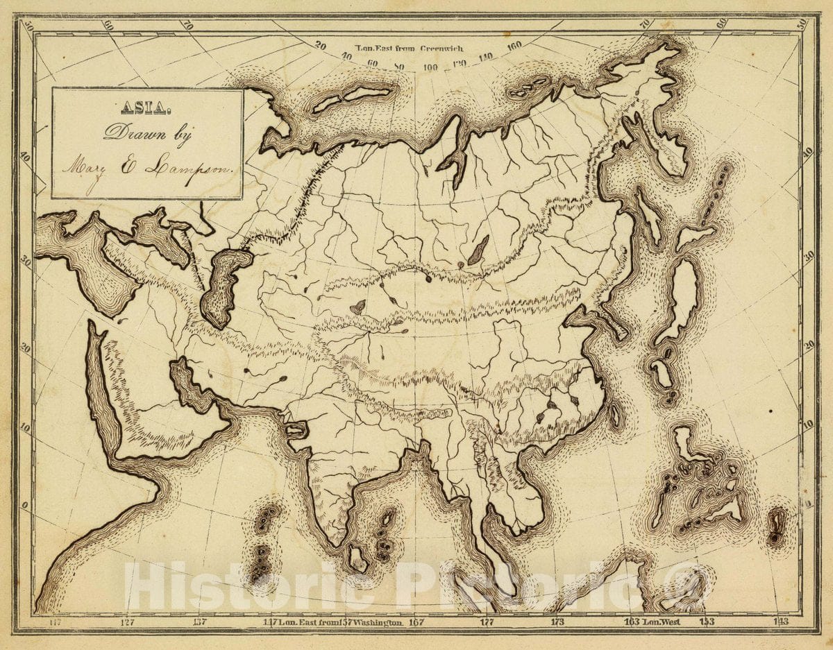 Historic Map : Asia. Drawn by (to be Filled in. by George W. Fitch. New York: Sheldon, Blakeman and Company, 115 Nassau Street, 1850 Atlas - Vintage Wall Art