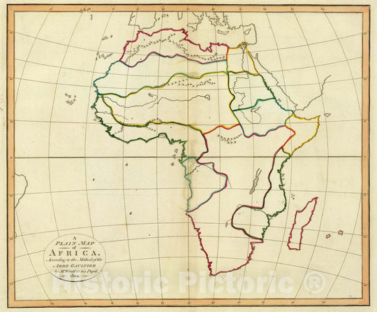 Historic Wall Map : A Plain map of Africa, According to The Method of The Abbe Gaultier by Mr. Wauthier, his Pupil. 1802, 1802 Atlas - Vintage Wall Art