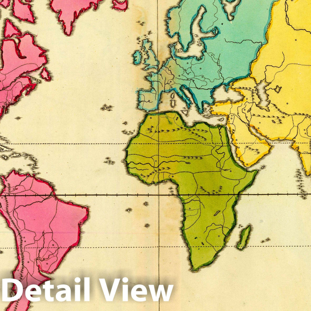 Historic Wall Map : A plain map for the geographical game of Asia, Africa, America, and newly discovered islands, according to the method of the Abbe Gaultier. MDCCXCII, 1792Vintage Wall Art