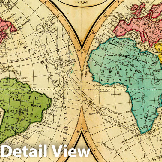 Historic Map : 1799 School Atlas - A New map of The World, According to The Method of The Abbe Gaultier. by Mr. Wauthier, his Pupil. 1799. - Vintage Wall Art