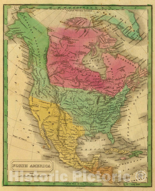 Historic Map : North America. J.H. Young Sc. (Philadelphia: John Grigg, No. 9 North Fourth Street. 1830), 1830 Atlas - Vintage Wall Art