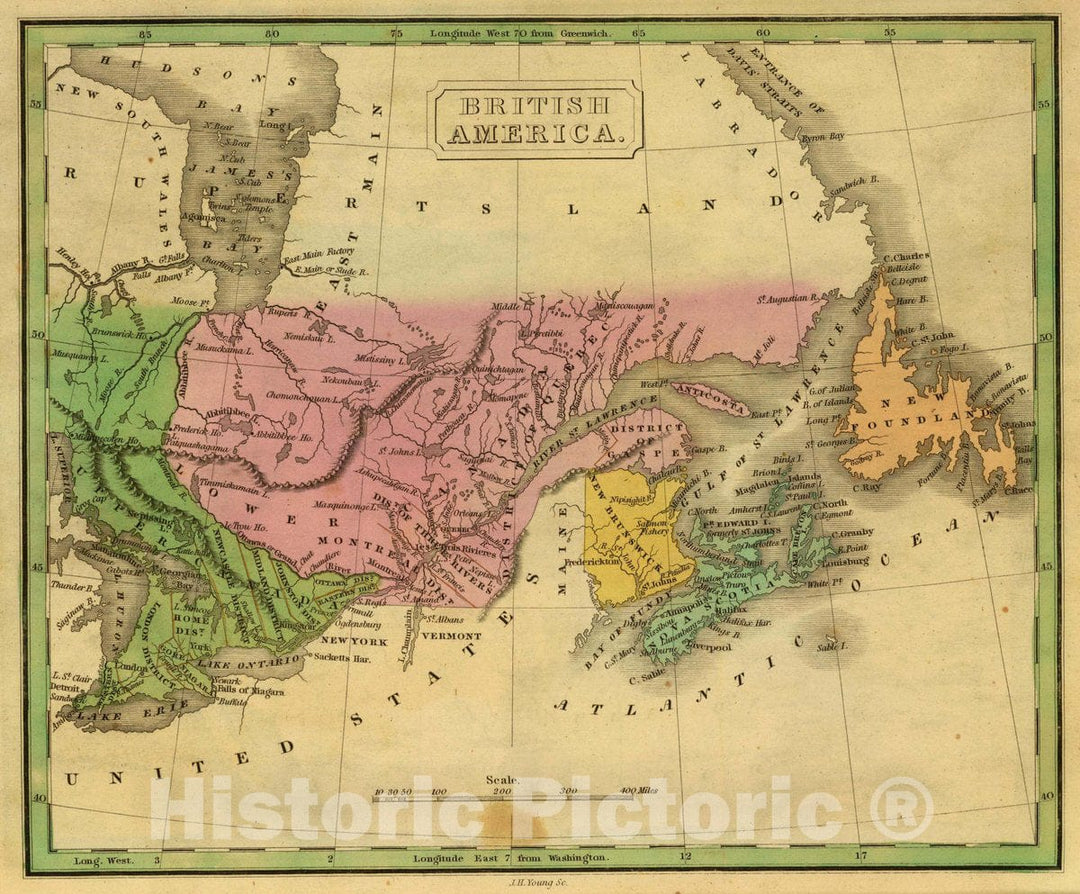 Historic Map : British America. J.H. Young Sc. (Philadelphia: John Grigg, No. 9 North Fourth Street. 1830), 1830 Atlas - Vintage Wall Art