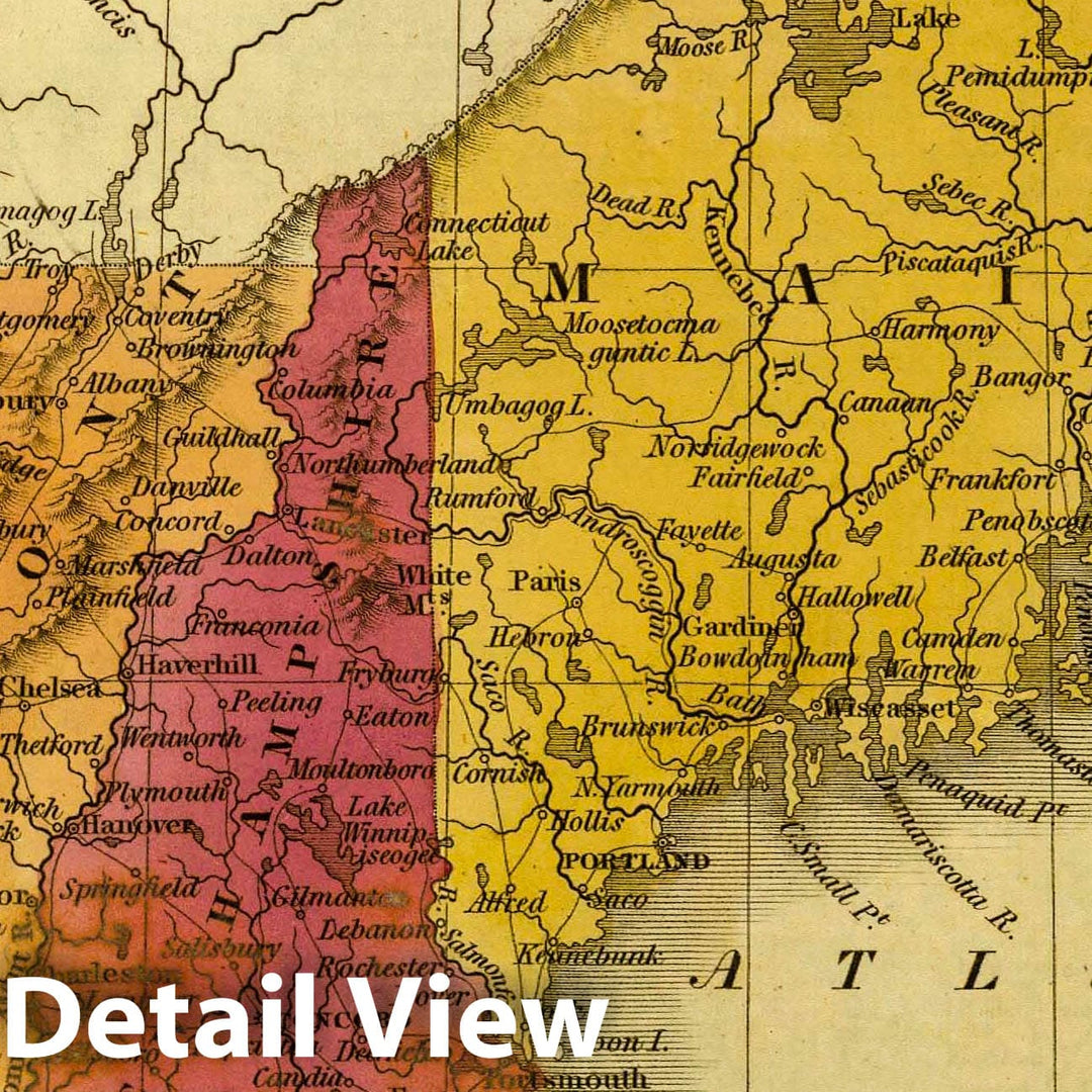 Historic Wall Map : New England States. J.H. Young Sc. (Philadelphia: John Grigg, No. 9 North Fourth Street. 1830), 1830 Atlas - Vintage Wall Art