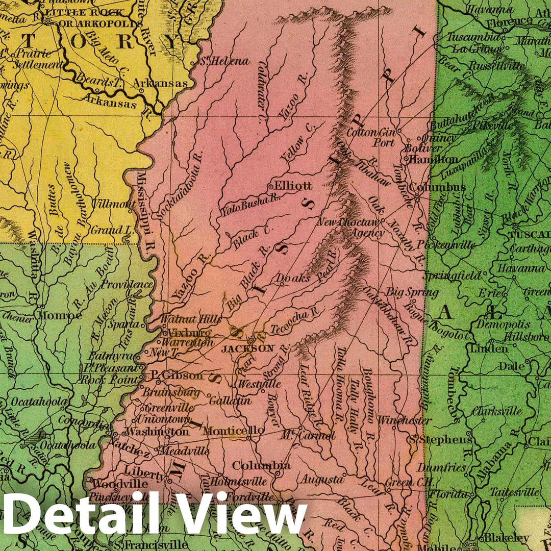 Historic Map : Alabama, Alabama, Mississippi, Louisiana & Arkansas TER. J.H. Young Sc. (Philadelphia: John Grigg, No. 9 North Fourth Street. 1830), 1830, Vintage Wall Art