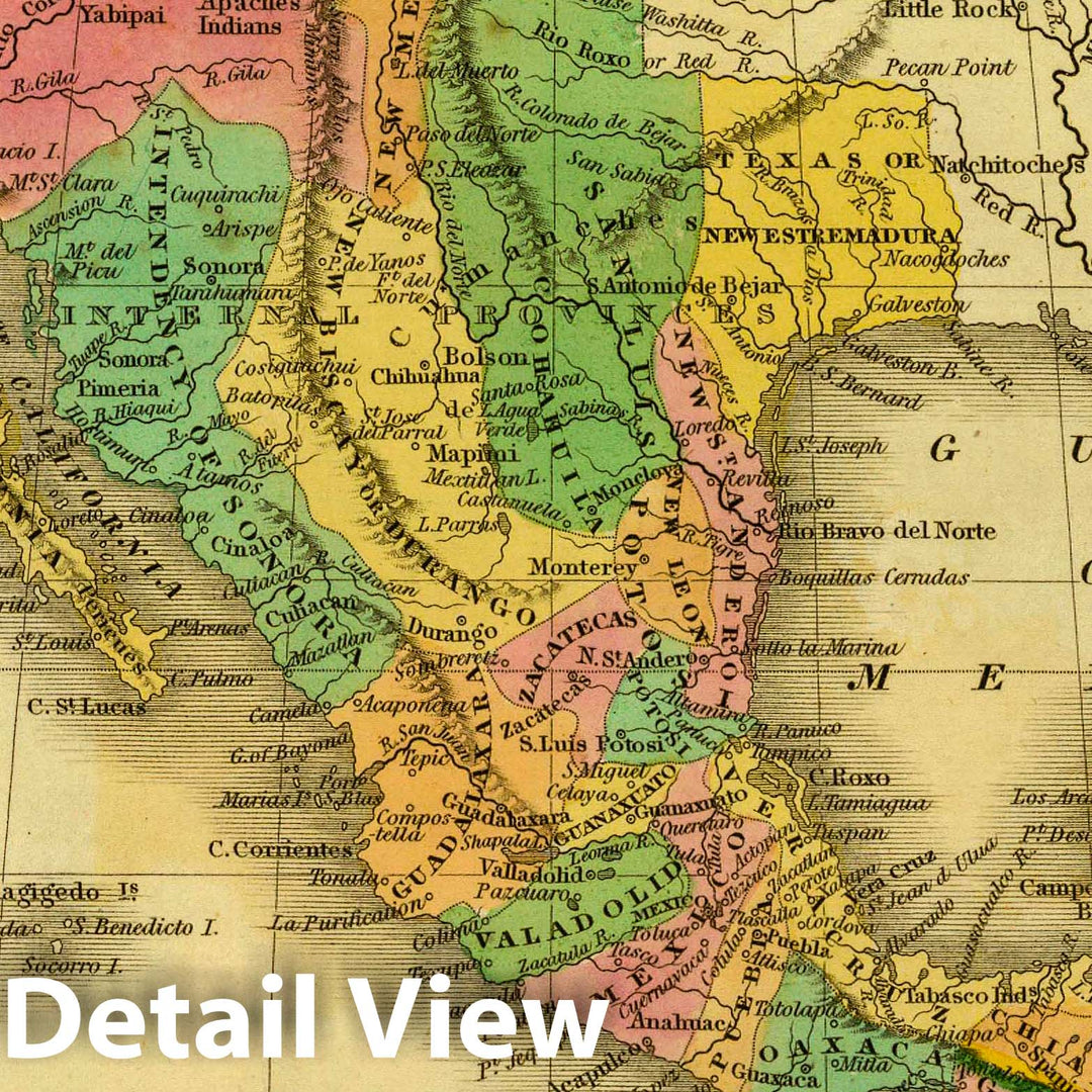 Historic Map : Mexico, U.S. West, , Central America Mexico and Guatimala. J.H. Young Sc. (Philadelphia: John Grigg, No. 9 North Fourth Street. 1830), 1830, Vintage Wall Art