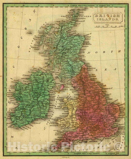 Historic Map : British Islands. J.H. Young Sc. (Philadelphia: John Grigg, No. 9 North Fourth Street. 1830), 1830 Atlas - Vintage Wall Art