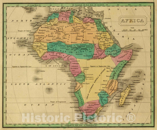 Historic Map : Africa. J.H. Young Sc. (Philadelphia: John Grigg, No. 9 North Fourth Street. 1830), 1830 Atlas - Vintage Wall Art