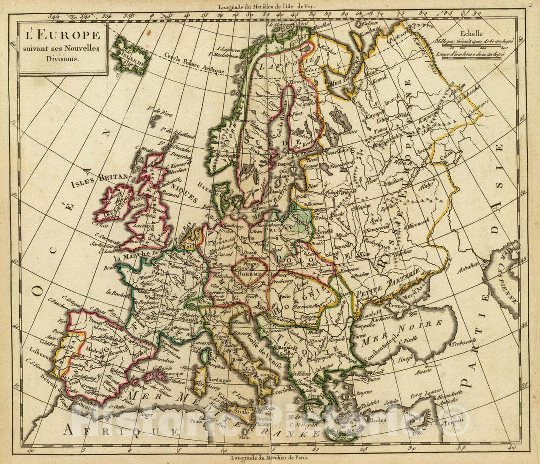 Historic Map : L'Europe suivant SES nouvelles divisions. (A Paris, Chez Delamarche, Geogr, ca. 1800), 1800 Atlas - Vintage Wall Art