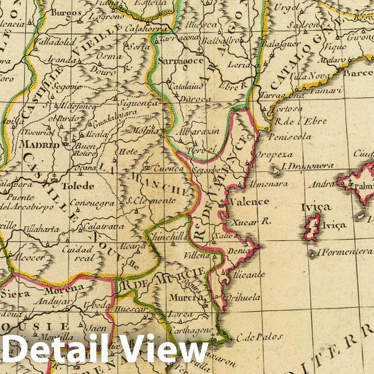 Historic Map : Portugal; Spain, Roymes. d'Espagne et de Portugal divises par gdes. Provinces. (A Paris, Chez Delamarche, Geogr, ca. 1800), 1800 Atlas , Vintage Wall Art