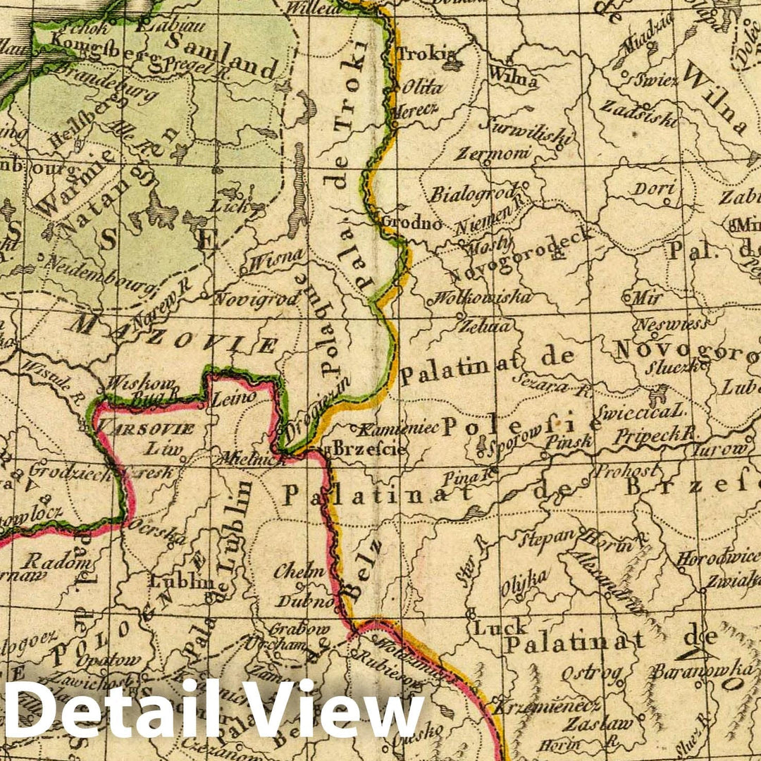 Historic Map : Lithuania; Poland, Europe, Eastern La Pologne avec SES demenbremens. (A Paris, Chez Delamarche, Geogr, ca. 1800), 1800 Atlas , Vintage Wall Art